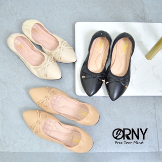 ❤️OY110 ORNY(ออร์นี่) ® รองเท้าคัชูหัวแหลมส้นแบนแต่งโบว์  Size 37-42 🧡พร้อมส่ง❤️