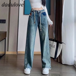 DaDulove💕 New Korean Style Raw Edge Jeans High Waist Womens Wide Leg Pants Fashion Womens Clothing