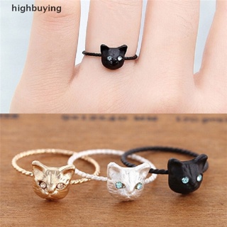 สินค้า [highbuying] ใหม่ แหวนสตั๊ด พลอยเทียม รูปแมวน่ารัก ขนาดเล็ก สีดํา ทอง เงิน สําหรับผู้หญิง 1 ชิ้น