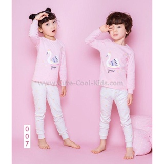 LGM-007-GM ชุดนอนเด็กแนวเกาหลี สีชมพู หงส์ 🚒 พร้อมส่ง ด่วนๆ จาก กทม 🚒