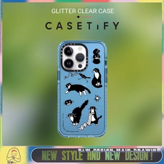 【Glitter Casetify】เคสโทรศัพท์มือถืออะคริลิคใส แบบแข็ง กันกระแทก ลายการ์ตูนแมวโลกน่ารัก สําหรับ iPhone14 13 12 11 Pro Max