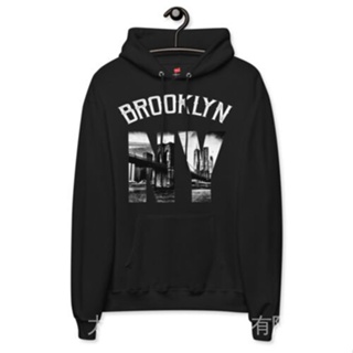 เสื้อกันหนาว มีฮู้ด ผ้าฟลีซ ลาย Brooklyn New York Skyline สําหรับทุกเพศ 5XSJ