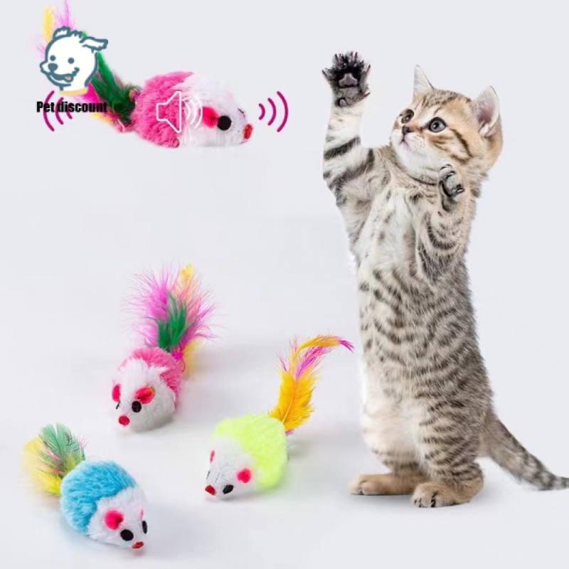 p009-หนูปลอม-ของเล่นแมว-หนูปลอมหางขนนก-หนูหางฟู-คลายเครียดแมว-pet-discount-349