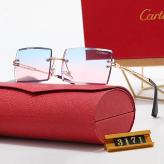 Cartier แว่นตากันแดด ทรงสี่เหลี่ยม กรอบสีทอง ไล่โทนสี หรูหรา แฟชั่นวินเทจ สําหรับสตรี UV400