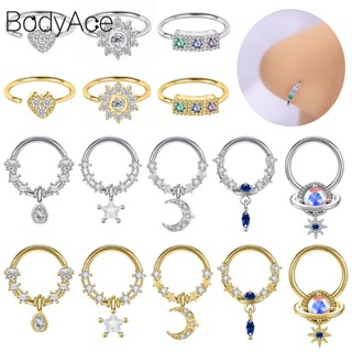 Bodyace 1 ชิ้น ดาว ดวงจันทร์ ห้อยจมูก เจาะ ทองแดง แหวนจมูก จี้คริสตัล กะบังกระดูกอ่อน กระดูกอ่อน เกลียว ต่างหู ทุกวัน