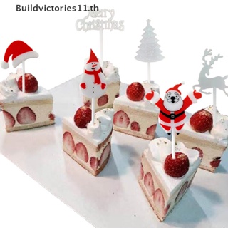 Buildvictories11 ส้อมจิ้มผลไม้ ลายการ์ตูนซานต้า กวาง เค้ก ขนมหวาน 10 ชิ้น