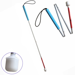 110cm-155cm,Blue Handle,  Aluminum Mobility Folding White Cane for Vision Impaired and Blind People (folds down 4 sectio