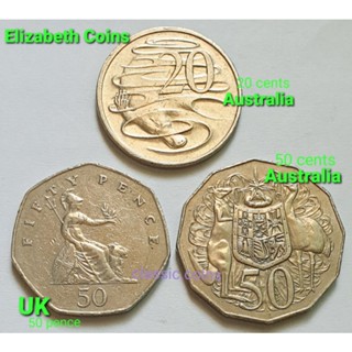 เหรียญ 50 Pence UK, 20~50 cents Australia *(ชุด 3 เหรียญ)* ค.ศ.1982,1978,2002