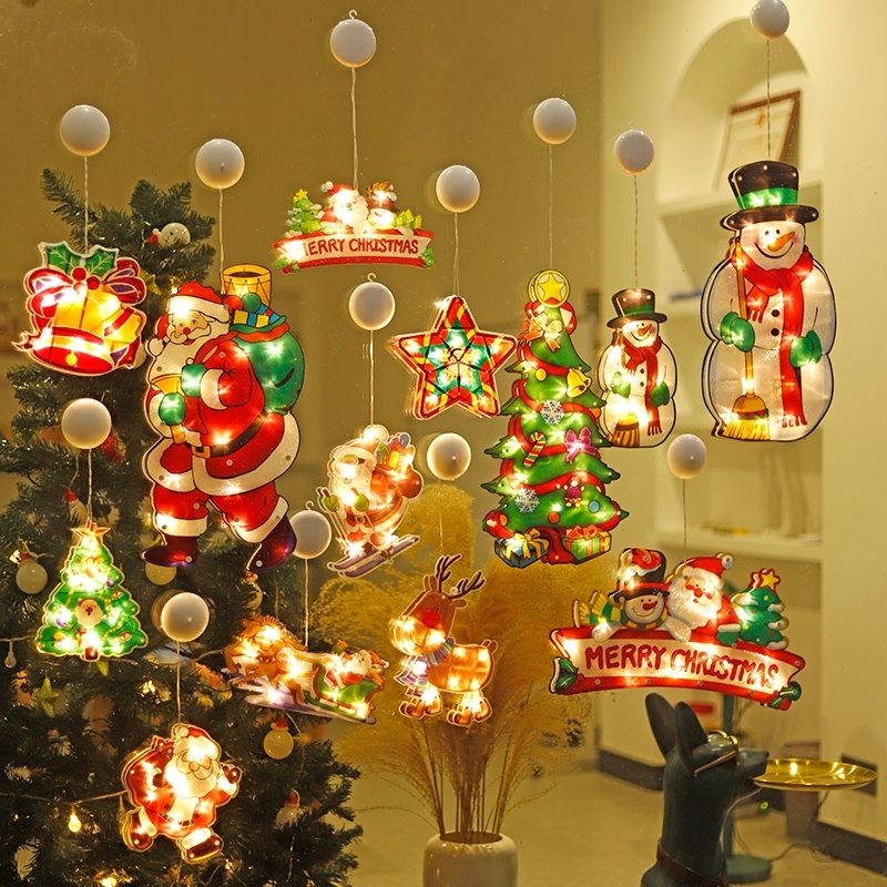พร้อมส่ง-แสงสว่าง-ตกแต่งคริสต์มาส-ไฟ-led-ติดกระจกหน้าต่าง-ตัวดูด-โคมเล็กซานตาคลอส-ต้นคริสต์มาส-ไฟคริสต์มาส