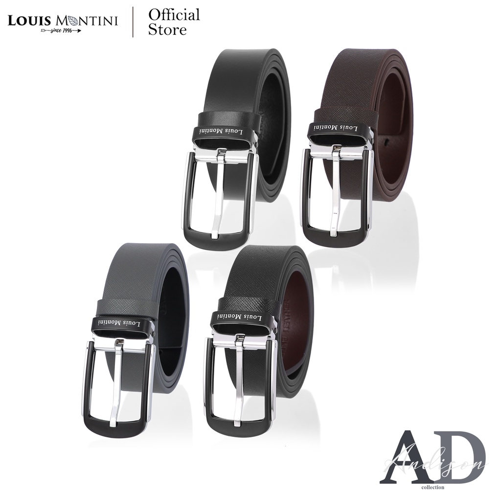 ราคาและรีวิวLouis Montini Classic เข็มขัดผู้ชายหนังแท้ เข็มขัดหนังวัว ลายพาด้า มาพร้อม Packaging หรูหรา Men Belt - MGN149