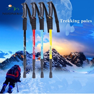 NUONEKO Three SectionTelescopic Trekking Pole Outdoor Nature Hike Climbing T Handle Retractable Defense Cane Trekking St