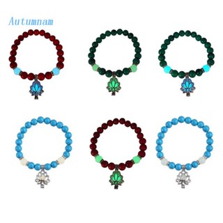 Autuหินเทอร์ควอยซ์ธรรมชาติเรืองแสงในสร้อยข้อมือรูปดอกบัวสีเข้ม