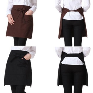 ครัว unisex กันน้ำครึ่งผ้ากันเปื้อนสีทึบป้องกันน้ำมันลูกไม้ขึ้นพินนาฟอร์กับกระเป๋าเครื่องมือทำความสะอาดในครัวเรือนคาเฟ่