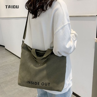 TAIDU กระเป๋าสะพายข้างผ้าแคนวาส กระเป๋าผ้าแคนวาสหนาหนาสไตล์ญี่ปุ่น ความจุขนาดใหญ่ อินเทรนด์ กระเป๋านักเรียนในเมือง