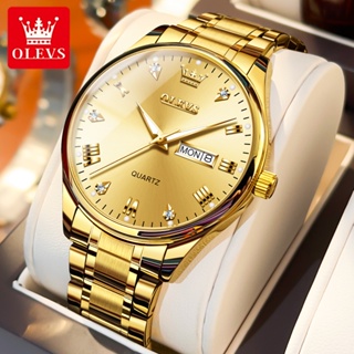 ภาพหน้าปกสินค้าOLEVS นาฬิกาผู้ชายกันน้ำได้ 100% สายสแตนเลส นาฬิกา สีทอง นาฬิกาข้อมือผู้ชาย  ของขวัญวันเกิด ที่เกี่ยวข้อง