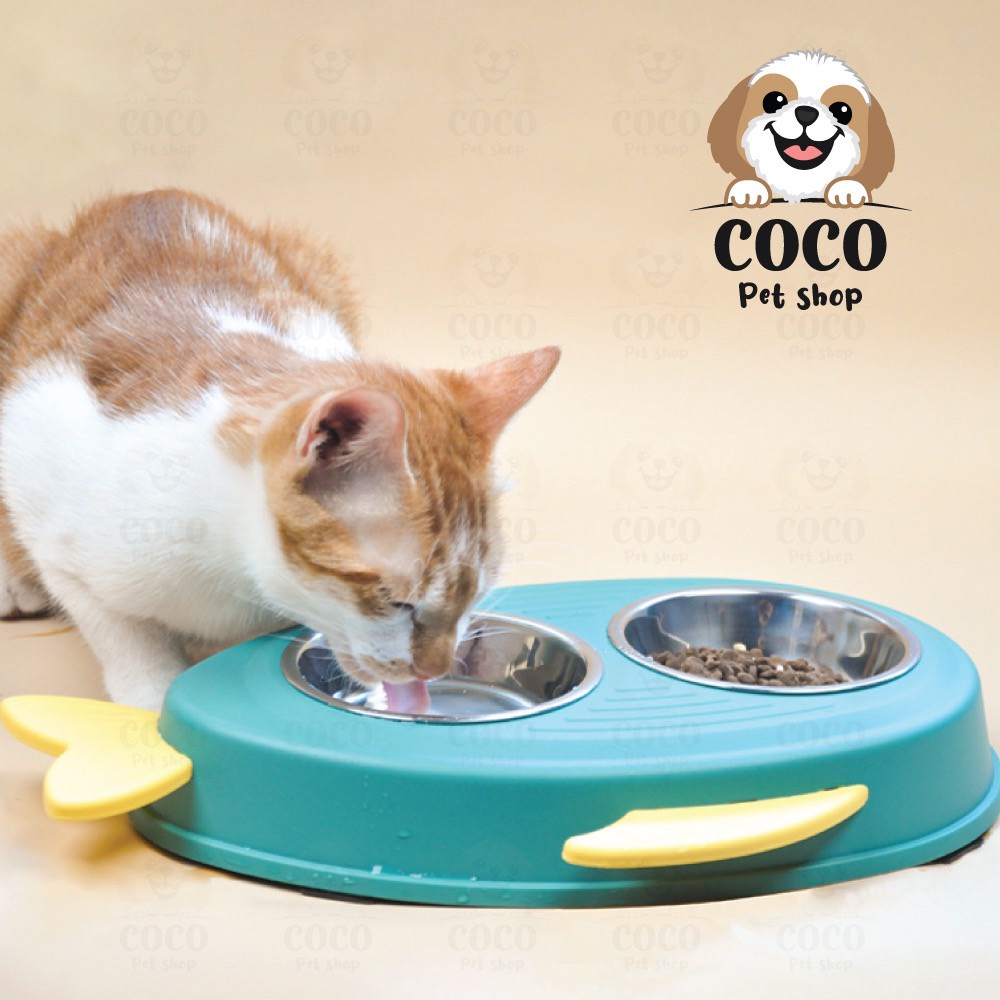 cocopet-shop-ชามคู่สแตนเลสรูปปลา-2-ช่อง-2in1-ที่ให้อาหารและน้ำของสัตว์เลี้ยง-ชามใส่อาหารสัตว์-ชามอาหารแมว-ชามอาหารหมา