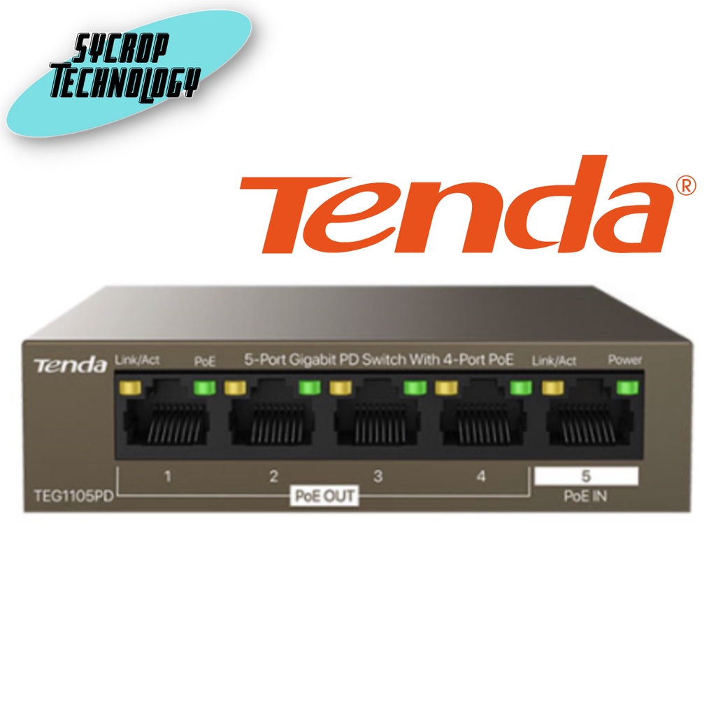 ภาพหน้าปกสินค้าสวิตช์ Tenda 5-Port Gigabit PD Switch With 4-Port PoE (TEG1105PD) ประกันศูนย์ เช็คสินค้า จากร้าน sycroptechnology บน Shopee
