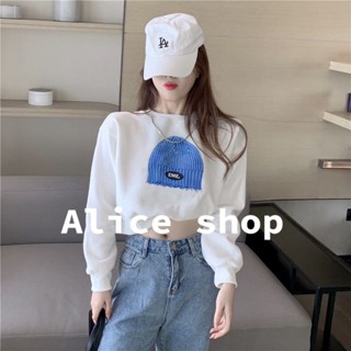 Alice  เสื้อครอป เสื้อสเวตเตอร์คอกลมแขนยาว ย้อนยุคอเมริกัน 2022 ใหม่  Comfortable ทันสมัย สวย สวยงาม AS2211185 36Z230909