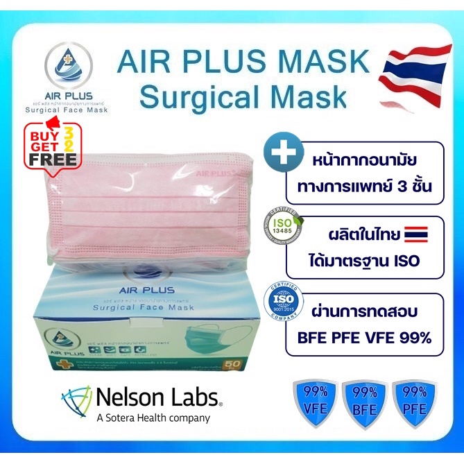 air-mask-สีชมพู-ผลิตในไทย-มีอย-vfe-bfe-pfe-99-air-plus-mask-หน้ากากอนามัยทางการแพทย์-3-ชั้น-1-กล่อง-50ชิ้น