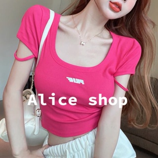 Alice  เสื้อครอป แขนสั้น สีชมพู 2022 ใหม่  Chic รุ่นใหม่ สวย Beautiful AS2211214 36Z230909
