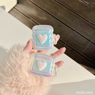 เคสหูฟัง ซิลิโคนนิ่ม ลายคลื่นหัวใจ 3D พร้อมพวงกุญแจ สําหรับ AirPods 2 3 Pro