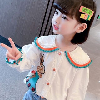 [Babycat] พร้อมส่ง ใหม่ เสื้อเชิ้ตแขนยาว คอตุ๊กตา สีขาว สไตล์เกาหลี ญี่ปุ่น แฟชั่นฤดูใบไม้ร่วง สําหรับเด็กผู้หญิง 2022