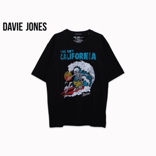 DAVIE JONES เสื้อยืดโอเวอร์ไซส์ พิมพ์ลาย สีดำ Graphic Print Oversized T-Shirt in black TB0290BK