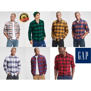 แขนยาวลายสก็อต Gap Untucked Fit Flannel Shirt