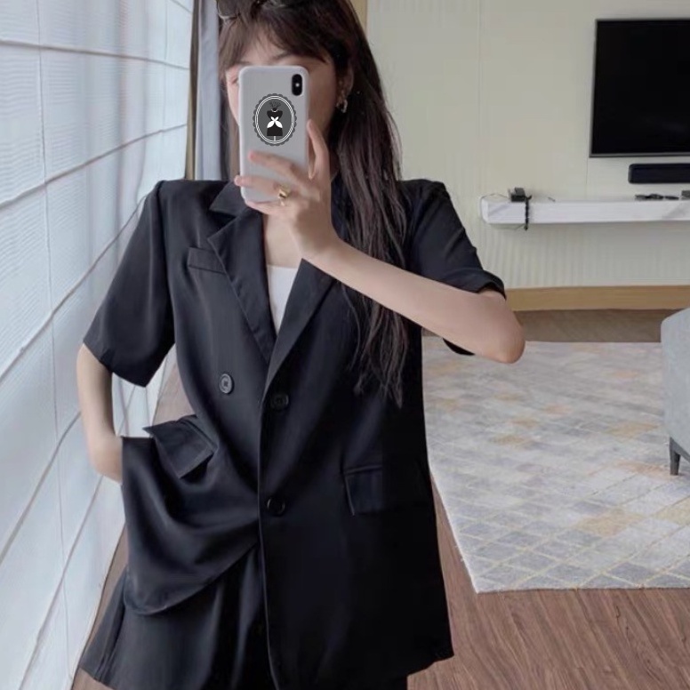 cicishop-2162-เซตเสื้อเบลเซอร์แขนสั้น-กางเกงขาสั้น-รุ่นนี้ผ้าดีมาก-ใส่จับคู่เป็นเซตดูแพงสุดๆ
