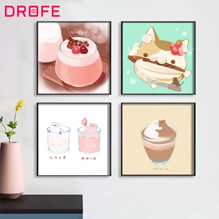 Drofe 【20*20 ซม. พร้อมกรอบ】ภาพวาดสีน้ํามันบนผ้าใบ รูปหมี ลูกแมวน่ารัก ของขวัญ สําหรับตกแต่งบ้าน