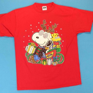 เสื้อยืดใหม่ 90S เสื้อยืดลําลองสําหรับผู้ชายแขนสั้นคอกลมพิมพ์ลาย Snoopy วินเทจ Joe Cool Santa Christmas Q5SQ