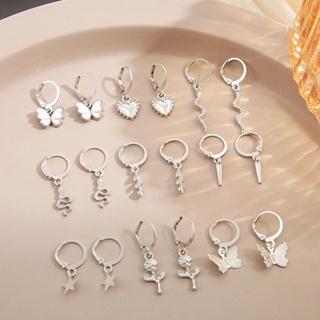 Dincior 2023 Silver Alloy Earings Jewelry Accessories 9Pairs/Set Fashion Star Love Snake Butterfly Rose Ear Buckle Earrings for Women