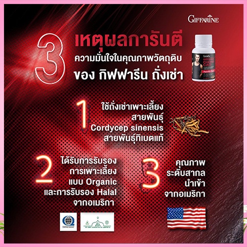 ของแท้-giffarineถั่งเช่าส่งเสริมสมรรถภาพ-จำนวน1กระปุก-บรรจุ20แคปซูล-รหัส41024-aporn