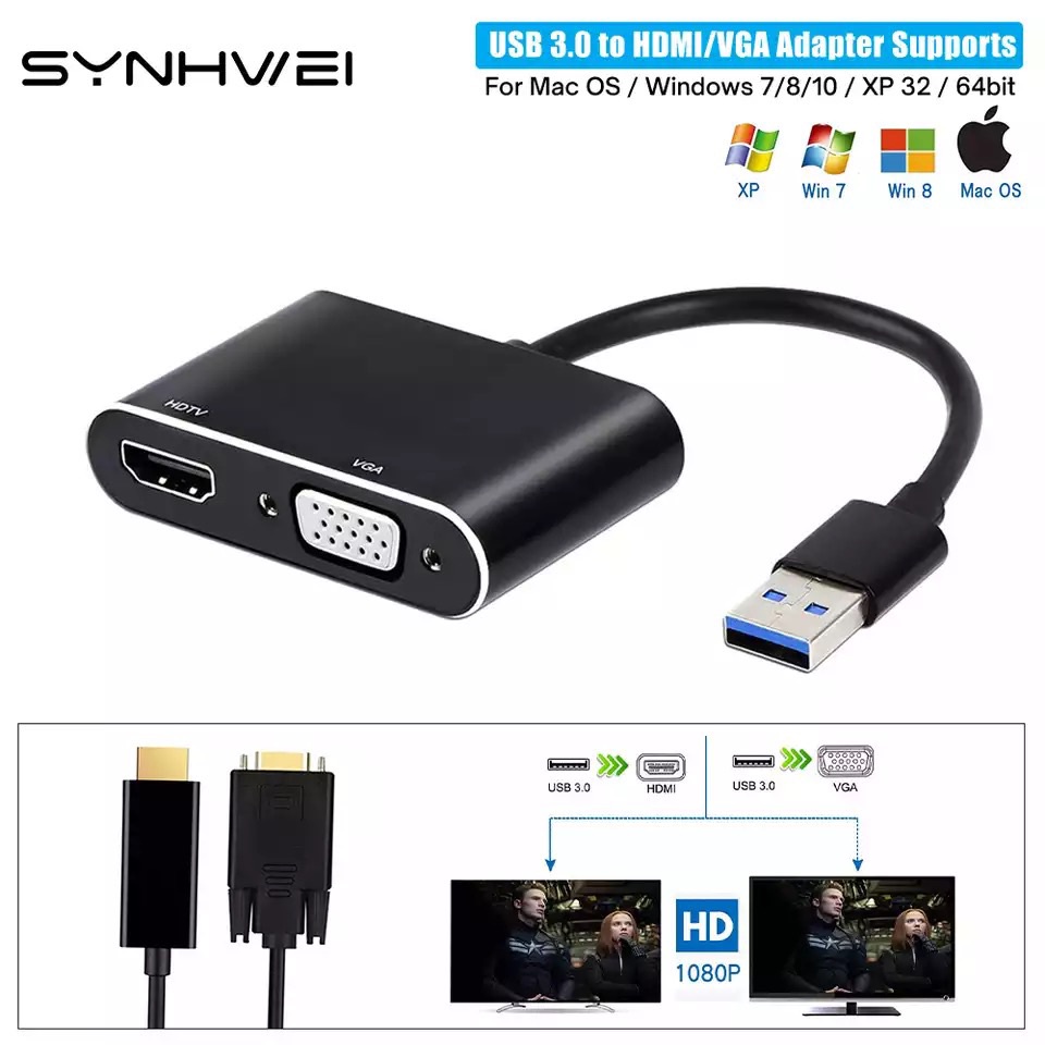 USB3.0 To HDMI/VGA Display Adapter Durable USB C To Type C 8 In 1 USB 3