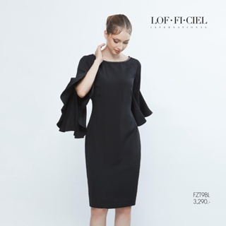 Lofficiel ชุดเดรส ความยาวมาตรฐาน แขนมีระบาย คอเสื้อปักเลื่อม(FZT9BL)