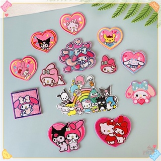 ♥ แผ่นรีดติดเสื้อ ลายการ์ตูน Melody Kuromi Hello Kitty Cinnamoroll Pom Pom Purin น่ารัก ♥ แพทช์ ป้าย สีชมพู หัวใจ เย็บบนเหล็ก DIY 1 ชิ้น
