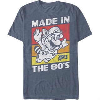 Blue Made In The 80s Super Mario Bros. 3 T-Shirt เสื้อโอเวอร์ไซ เสื้อยืดสีขาวผู้ชาย เสื้อเบลาส์