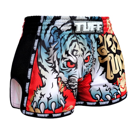 tuff-ทัฟฟ์-มวยไทย-กางเกงมวยไทย-เรโทร-สีแดง-เสือ-muay-thai-boxing-shorts-red-retro-tiger-xxl