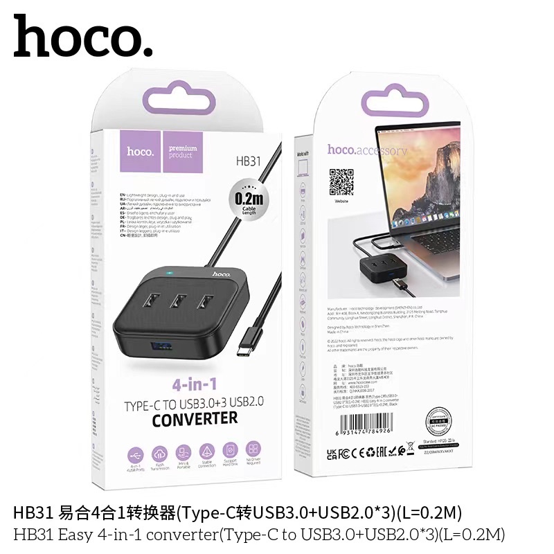 hoco-hb31-easy-4-in-1-converter-type-c-to-usb3-0-usb2-0-3-l-0-2m