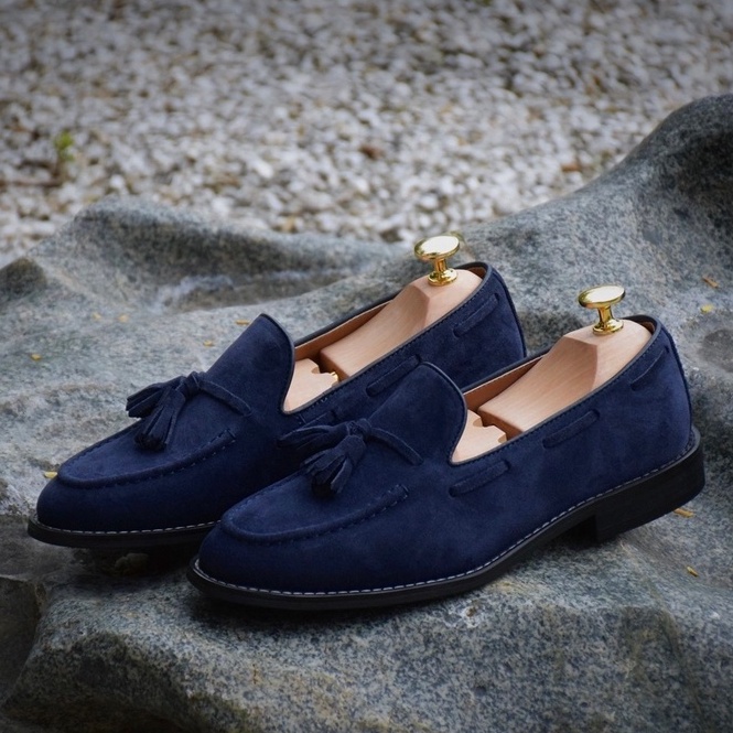 Tassel loafers suede midnight blue 3546 Shopee Thailand