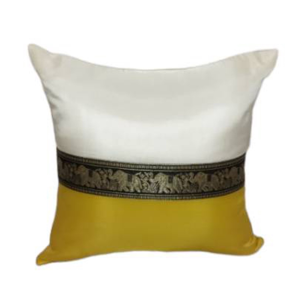 ปลอกหมอน-หมอนอิง-หมอนตกแต่งสไตล์ลายไทย-สีเหลือง-thai-pillow-cover