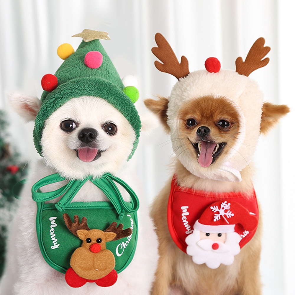 สุนัข-แมว-สัตว์เลี้ยง-หมวกคริสต์มาส-ผ้าเช็ดน้ำลาย