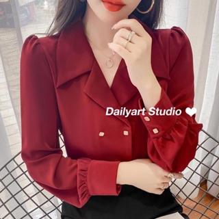 Dailyart เสื้อ เสื้อเชิ้ต เวอร์ชั่นเกาหลี ท็อปส์ซูผู้หญิง ผ้านุ่ม แฟชั่นยอดนิยม สีแดง บรรยากาศวันหยุด แต่งตัว NOV2402