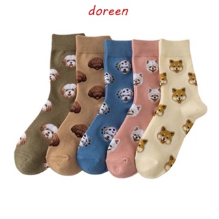 Doreen ถุงเท้าข้อกลาง แฟชั่นสไตล์ญี่ปุ่น ตุ๊กตาสุนัขดัลเมเชียน ชุดชั้นในสตรี ถุงเท้าผ้าฝ้าย ชิบะอินุ ปอมเปอเรเนียน
