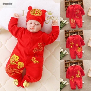 【DREAMLIFE】2022 Chinese New Year Baby Red Romper LongSleeved Newborn Cotton Bodysuit rCKamK
