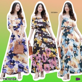 Maxi dress ปาดไหล่ลายดอกใหญ่สีสวย แต่งระบายรอบไหล่ มีสม๊อครอบช่วงอก มีซิปซ่อนด้านหลัง มีซัปใน จะใส่แบบปาดไหล่หรือเกาะอกก