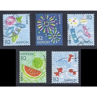 J293 แสตมป์ญี่ปุ่นใช้แล้ว ชุด Greetings Stamps  - Summer ปี 2019 ใช้แล้ว สภาพดี ครบชุด 5 ดวง