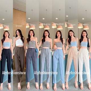 กางเกงขากระบอกเล็กเอวสูง กี่งบอย ทรงสวย งานตัดเย็บดี (ผ้าโควี่ เนื้อนุ่ม )ใส่ทำงานใส่เที่ยวก็ได้ (ยาว40นิ้ว) พร้อมส่ง
