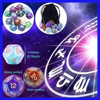 สินค้า เต๋าโหราศาสตร์ 12 ด้าน ทำนายดวง เสริมความแม่นยำ บอร์ดเกมส์การ์ด เซต 3 ชิ้น Bordgames Card Astrology Dice 12 sides