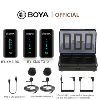Boya BY-XM6 S2 ไมโครโฟนไร้สาย พร้อมกล่องชาร์จ 2.4GHz พร้อมมอนิเตอร์เรียลไทม์ สําหรับสมาร์ทโฟน กล้อง Vlogging ถ่ายทอดสด